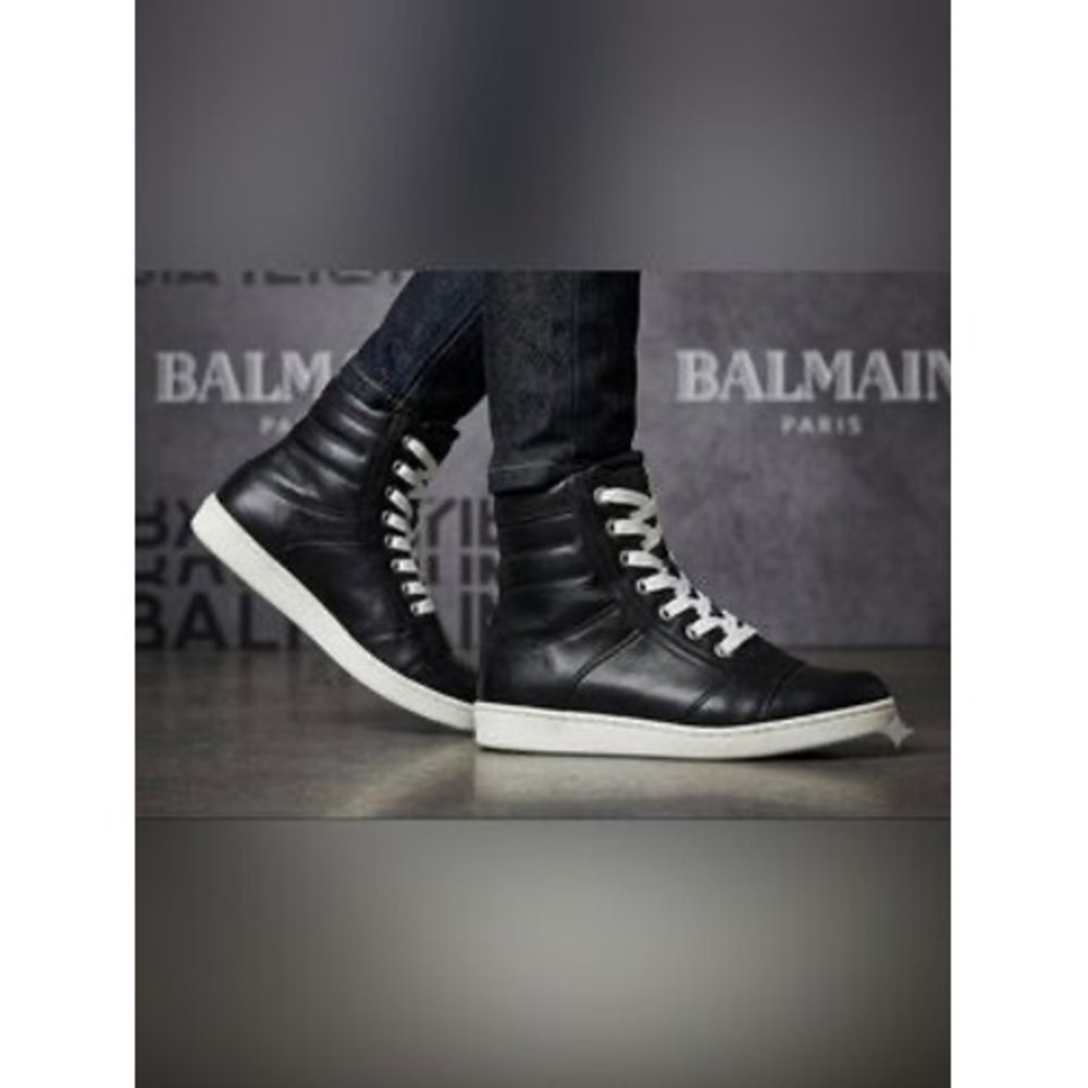 Balmain Kids Black Leather Lace Up High Top Sneakers Size 33/US 2